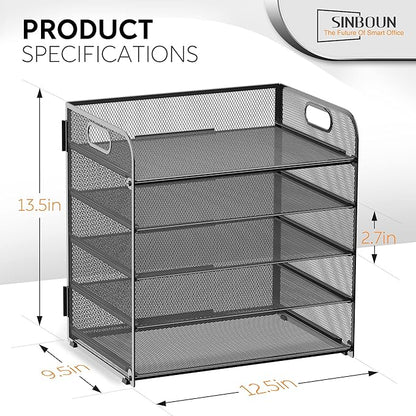 Letter Tray Paper Organizer 5-Tier Desk Organizer File Organizer Paper Holder with Handle, Metal Desktop Document Shelf Tray Office Classroom Organization - Black