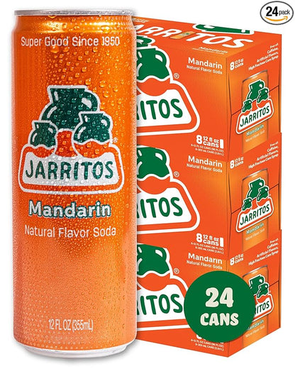 Jarritos - Mexican Soda Soft Drinks, Mandarin (12 oz, 355ml) 24 Cans (3 Boxes of 8) - Real Cane Sugar - 140 Calories, 0g Fat - Made in Mexico - Natural Flavor Soda Pop - Party & BBQ Beverages