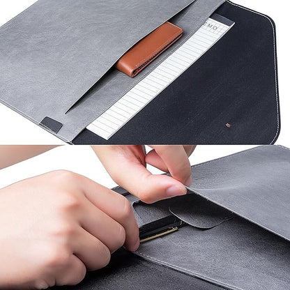 Men File Folder Organizer for Students, Mens Leather Padfolio for Office, Office A4 File Organizer Holder, Waterproof Portfolio Envelope Folder Case with Pen Holder, Mens Work Gift Colleagues - Grey