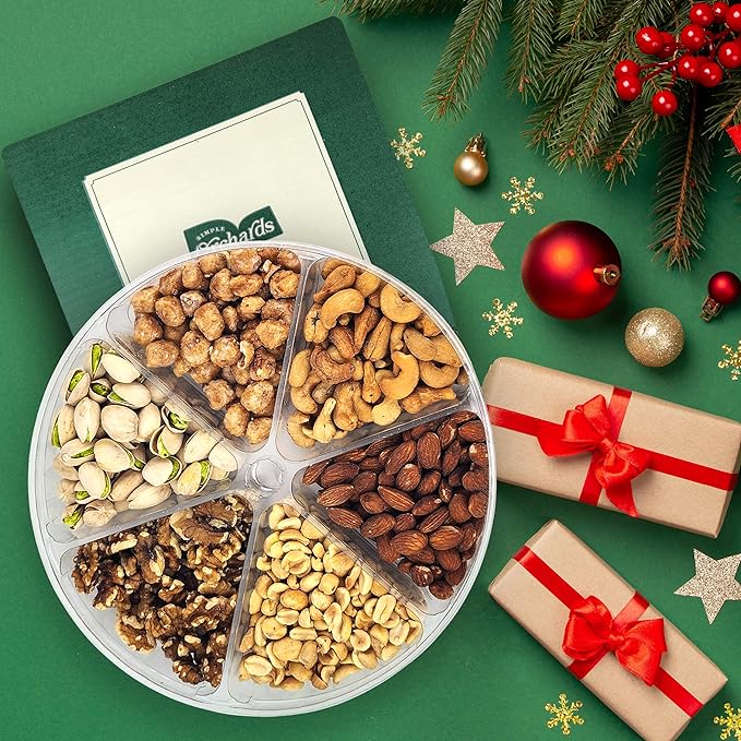 Nuts gift Basket Platter With a Variety of Freshly Roasted Nuts - Beautifully Packaged Gift for Birthday, Sympathy Basket. (6 Sectional Ultimate)