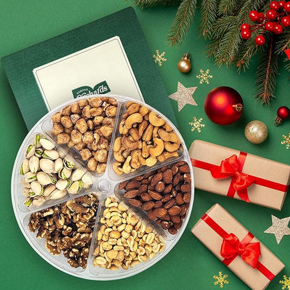 Nuts gift Basket Platter With a Variety of Freshly Roasted Nuts - Beautifully Packaged Gift for Birthday, Sympathy Basket. (6 Sectional Ultimate)