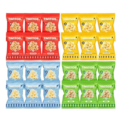 Tantos! Puffed Pasta Chips, Healthy Pasta Snack by Top Chef Joe Sasto, As Seen on Shark Tank, Plant Based, Low Calorie, Crunchy Chips, Variety Pack, Marinara, Pesto, Cacio e Pepe, Classico, Gourmet Bold Flavors, 1oz 24 Pack 6 of Each Flavor, Variety