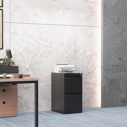 2 Drawer File Cabinet with Lock, Steel Vertical Filing Storage Cabinet for Home Office, Heavy-Duty File Cabinets for Letters/Legal/A4 (Require Assembly, Black)