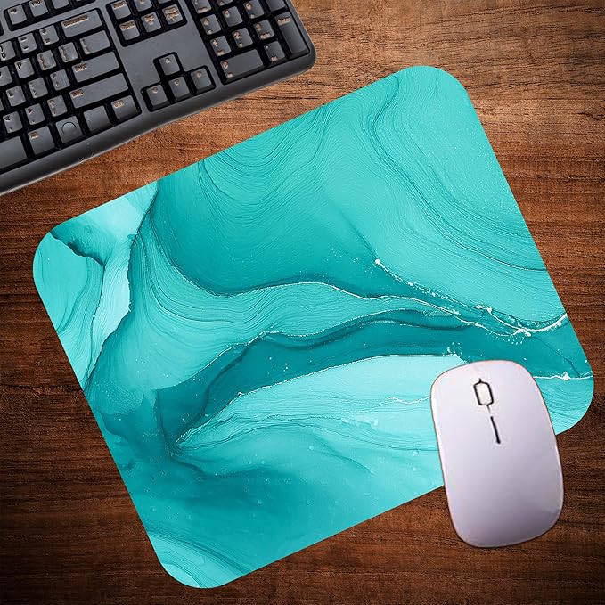 Aqua Blue Marble Agate Mouse Pad Mat Mousepad for Desk Computer Laptop PC Gaming Home or Office Gift Marbled Abstract (Aqua MP55)