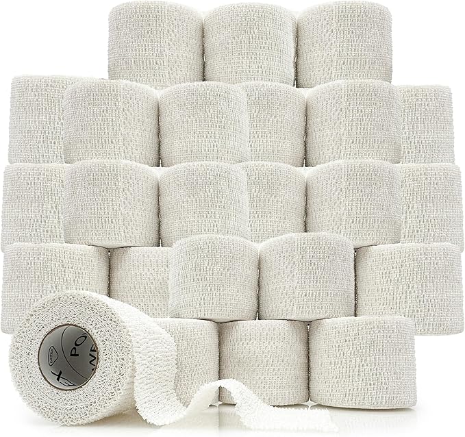 PowerFlex – Self-Adhering Sports Wrap for Injury Prevention & Post-Injury Stability – Medical-Grade, Sweat & Water Resistant First Aid Wrap for Athletes - White, 2 inch, 24 Rolls