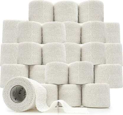 PowerFlex – Self-Adhering Sports Wrap for Injury Prevention & Post-Injury Stability – Medical-Grade, Sweat & Water Resistant First Aid Wrap for Athletes - White, 2 inch, 24 Rolls