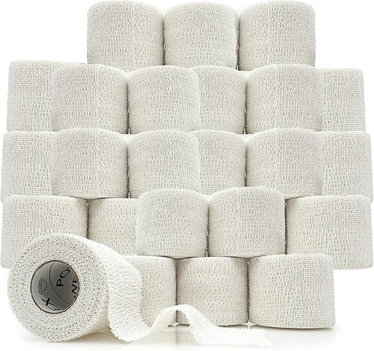 PowerFlex – Self-Adhering Sports Wrap for Injury Prevention & Post-Injury Stability – Medical-Grade, Sweat & Water Resistant First Aid Wrap for Athletes - White, 2 inch, 24 Rolls