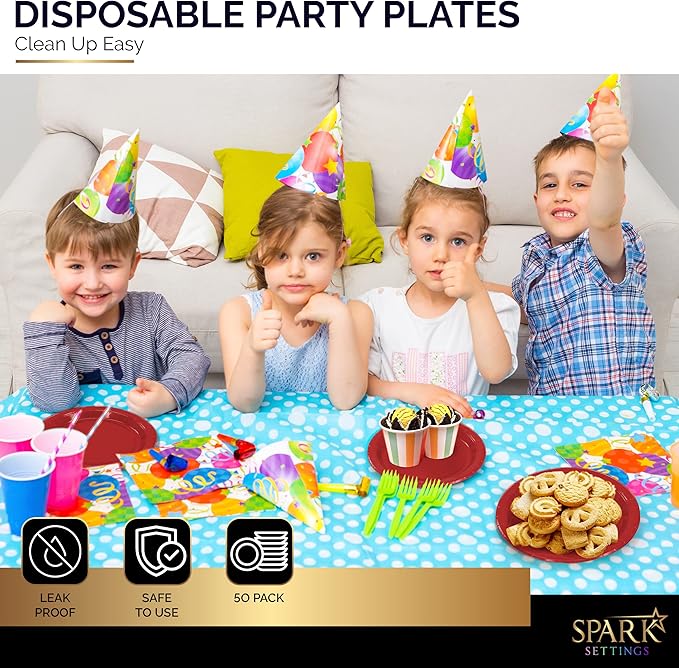 Disposable Paper Plates Red, 6 3/4 Inches Paper Dessert Plates, Strong and Sturdy Disposable Plates for Party, Dinner, Holiday, Picnic, or Travel Party Plates, Pack of 50