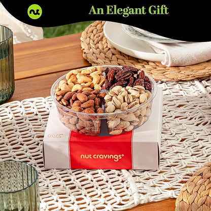 NUT CRAVINGS - Thanksgiving Mixed Nuts Gift Basket in Red Gold Box (4 Assortments) Holiday Xmas Christmas Food Arrangement, Healthy Snack Care Package, Food Assortments