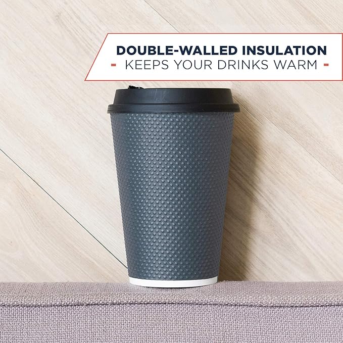 Disposable Coffee Cups With Lids - 12 oz Togo Coffee Cup With Lid (80 Set). Large To Go Travel Paper Hot Cups Insulated For Hot and Cold Beverage Drinks, No Sleeves Needed (Dusk Grey)