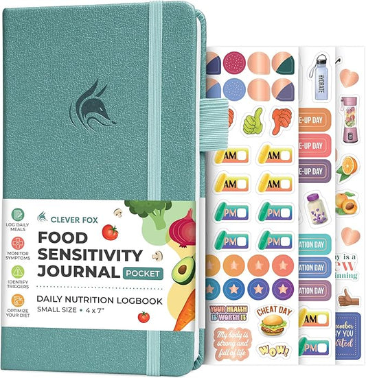 Clever Fox Food Sensitivity Journal Pocket – Daily Intolerance & Symptom Log for IBS, Diabetic, Low Fodmap, Elimination Diet – Health Tracker, 3.7x6.7 (Aquamarine)