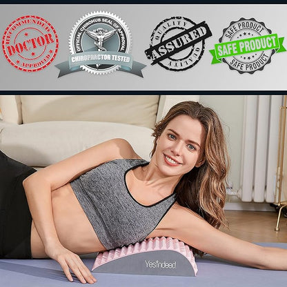 Back Stretcher Pillow – Pain Relief for Lower Back, Lumbar Support, Posture Correction, Sciatica Aid, Orthopedic Design, Easy to Use at Home, Office, or Anywhere, Orthopedist Recommended (Pink)