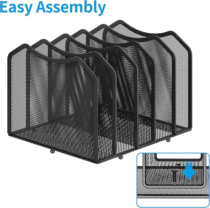 Simple Trending 2 Pack Mesh Desktop File Sorter Organizer, 5-Section Vertical File Folder Stand Bookshelf for Desk Home Office, Black
