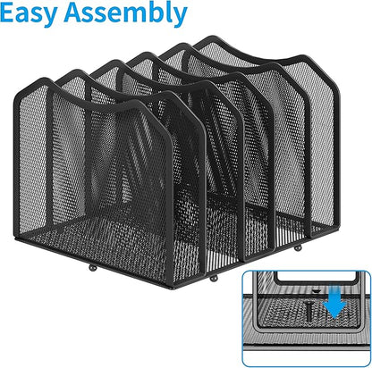 Simple Trending 2 Pack Mesh Desktop File Sorter Organizer, 5-Section Vertical File Folder Stand Bookshelf for Desk Home Office, Black