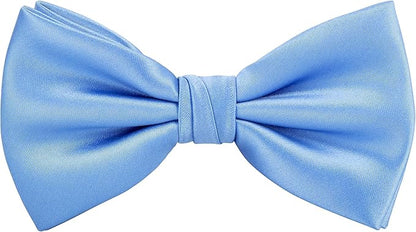 TIE G 5pcs Tie Set in WHITE OR BLACK GIFT BOX: Solid Color Necktie, Satin Bow Tie, Pocket Square, Lapel, Cuff Links