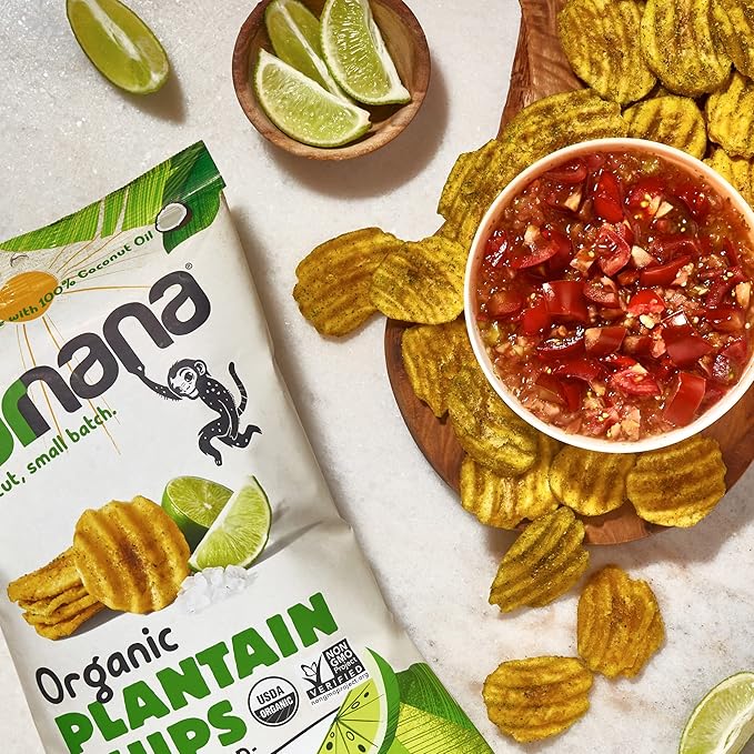 Barnana - Organic Plantain Chips, Acapulco Lime, Healthy Snack Made With 100% Coconut Oil, Non-GMO, Potato Chip Alternative, Zero Sugar, Paleo, Grain-Free Chips, Vegan, USDA Organic (2 oz, 6-Pack)