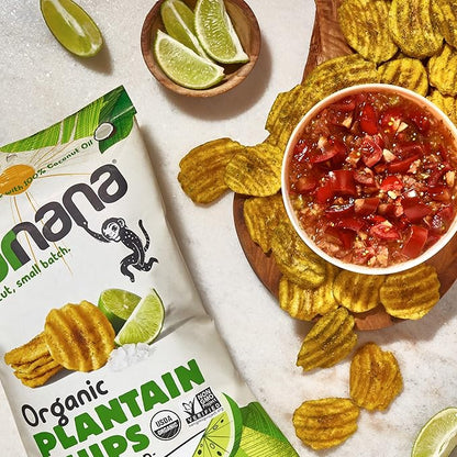 Barnana - Organic Plantain Chips, Acapulco Lime, Healthy Snack Made With 100% Coconut Oil, Non-GMO, Potato Chip Alternative, Zero Sugar, Paleo, Grain-Free Chips, Vegan, USDA Organic (2 oz, 6-Pack)