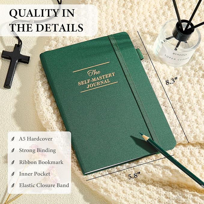 JUBTIC Self-Mastery Journal for Men - Gratitude Journal for Daily Reflection, Positivity and Self-Care and Reflection - Guided Manifestation Journals - Goal Journal for Women & Men(Dark Green)