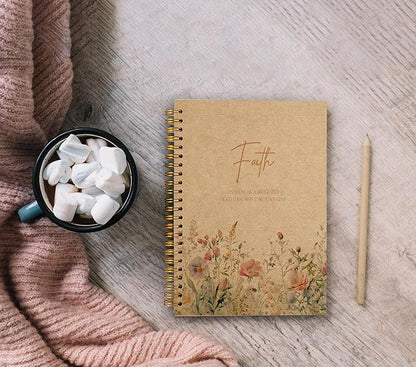 Faith Can Move Mountains Christian Notebook Journal - Inspirational Christian Gifts for Women, Bible Journal Notebooks for Note Taking, Bible Journaling Notebook, Spiral Notebook 5.5x8.3 Kraft Paper