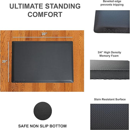 Rocelco 37.5" Height Adjustable Standing Desk Converter with Dual Monitor Mount and Anti-Fatigue Mat - Slide Out Retractable Keyboard Tray - Sit Stand Up Tabletop Riser - White (R DADRW-DM2-MAF)