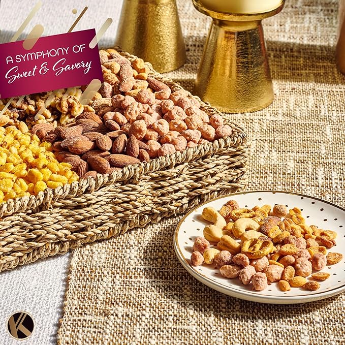 KREMERY Gourmet Nut Gift Basket - Thanksgiving Mixed Nuts Gift Basket in Seagrass Tray with Ribbon (8 Assortments) Holiday Xmas Christmas Healthy Snack Care Package, Food Assortments