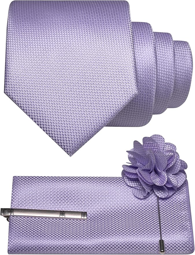 JEMYGINS Mens Tie and Lapel Pin with Pocket Square Tie Clip Sets for Casual and Business 4PCS