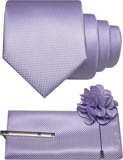 JEMYGINS Mens Tie and Lapel Pin with Pocket Square Tie Clip Sets for Casual and Business 4PCS