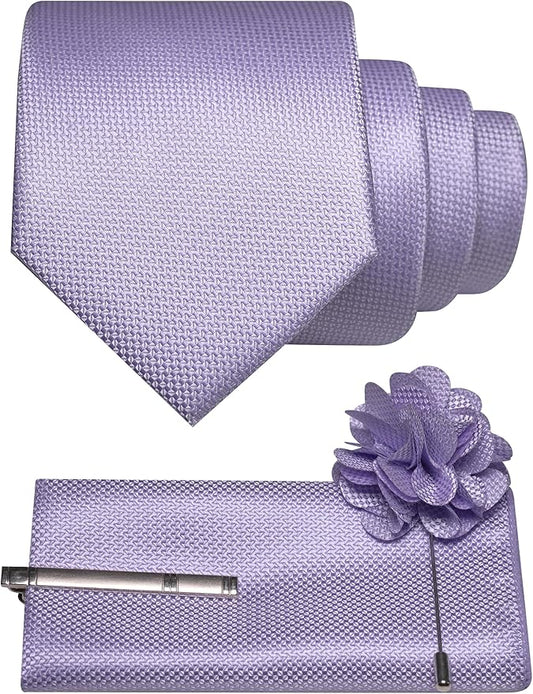 JEMYGINS Mens Tie and Lapel Pin with Pocket Square Tie Clip Sets for Casual and Business 4PCS