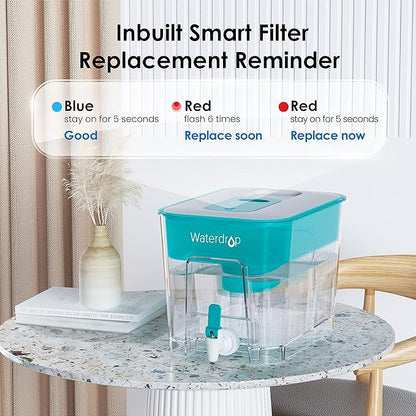 Waterdrop 200-Gallon Long-Life 40-Cup Large Water Filter Dispenser with 1 Filter, Healthy Gift for Home and Office, 5X Times Lifetime, Reduces Chlorine, PFOA/PFOS and More, BPA Free, Turquoise