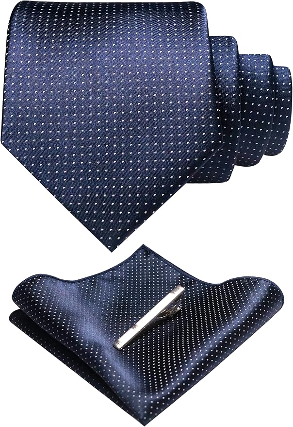 RBOCOTT Mens Woven Tie and Pocket Square with Tie Bar Sets Solid Necktie