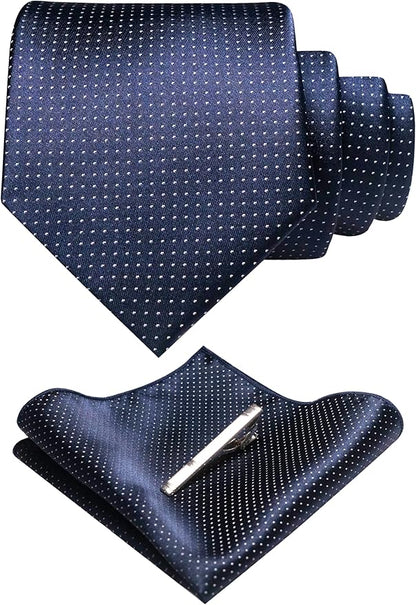 RBOCOTT Mens Woven Tie and Pocket Square with Tie Bar Sets Solid Necktie