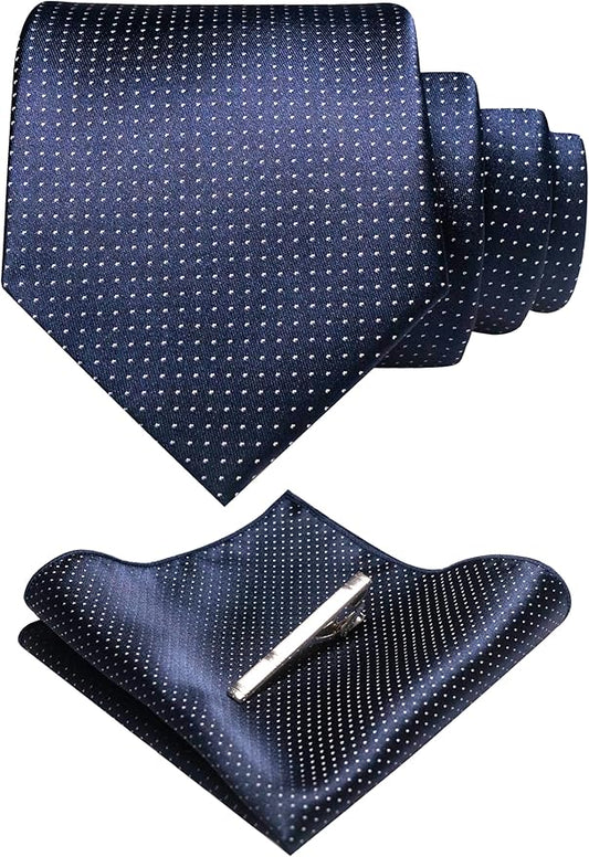 RBOCOTT Mens Woven Tie and Pocket Square with Tie Bar Sets Solid Necktie