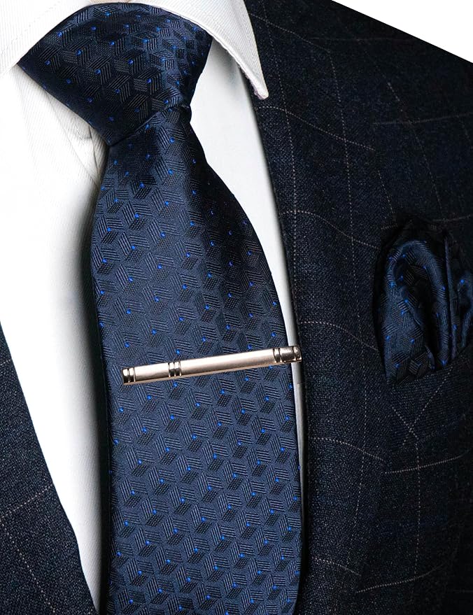 RBOCOTT Mens Woven Tie and Pocket Square with Tie Bar Sets Solid Necktie