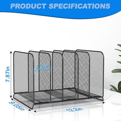 5 Sections Desk File Holder/Rack/Sorter,Mesh File Organizer,File Folder Organizer,Metal Upright Desktop Organization for Documents,Magazine,Kitchenware,Antiskid,Antirust,Sturdy,2 Packs