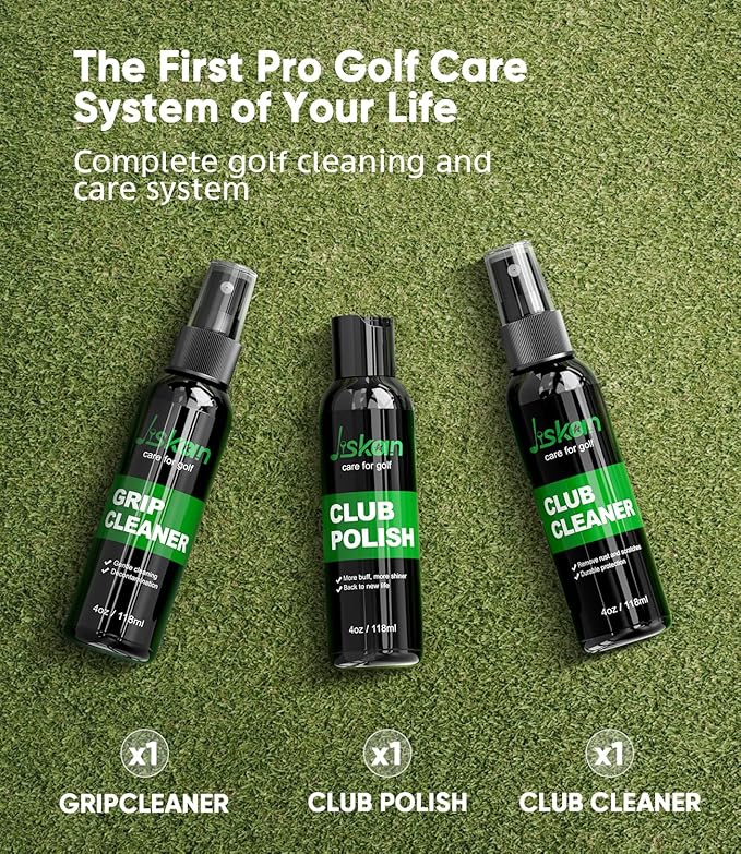 Pro Golf Cleaning Kit with Golf Club Cleaner Brush, Grip Cleaner, Club Polish, Towel, Club Groove Sharpener Tool Essentials Golf Accessories for Men Golf Gifts for Golfers