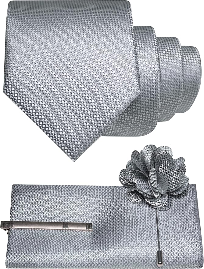 JEMYGINS Mens Tie and Lapel Pin with Pocket Square Tie Clip Sets for Casual and Business 4PCS