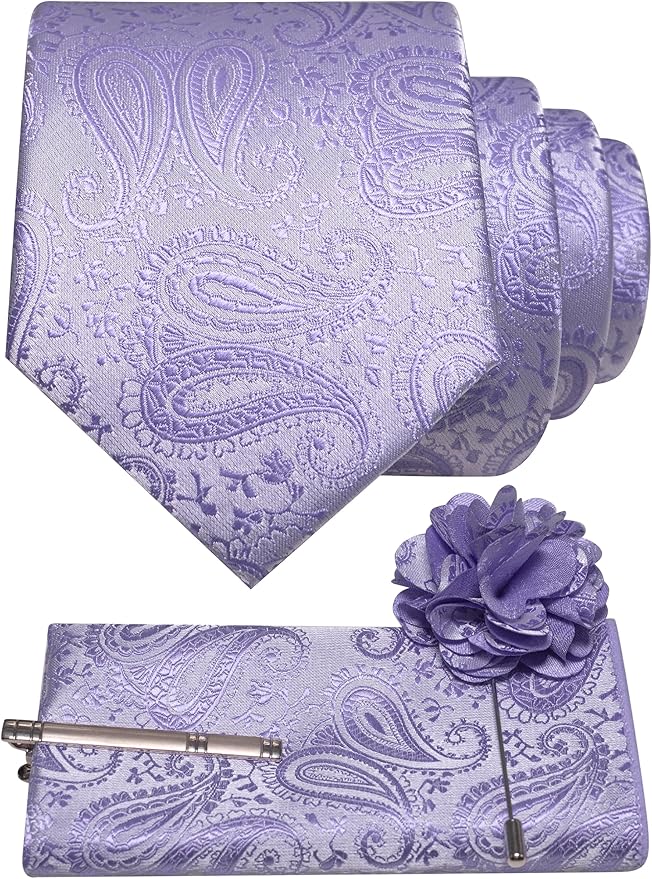 JEMYGINS Mens Paisley Tie and Lapel Pin Necktie Pocket Square and Tie Clip with Sets for Business Casual 4PCS