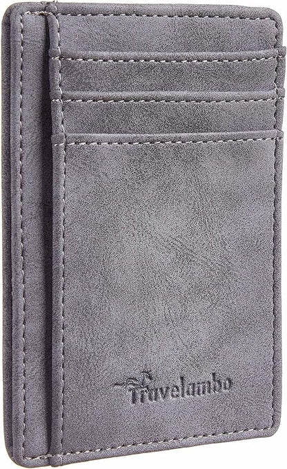 Travelambo Slim Wallet Front Pocket Minimalist Leather RFID Blocking Medium Size