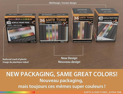 36 Acrylic Paint Pens Skin and Natural Earth Tone Marker Set For Rock Painting, Canvas, Mugs, Glass, Plastic, Wood, Metal, Fabric, Scrapbooking, Most Surfaces. Quick Drying Waterbased (EXTRA FINE)