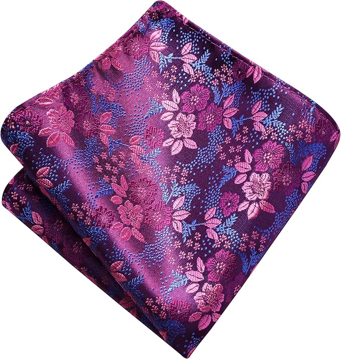 GUSLESON 3.15"（8cm） Mens Floral Tie and Lapel Pin Necktie Hankerchief Cufflinks Set for Men
