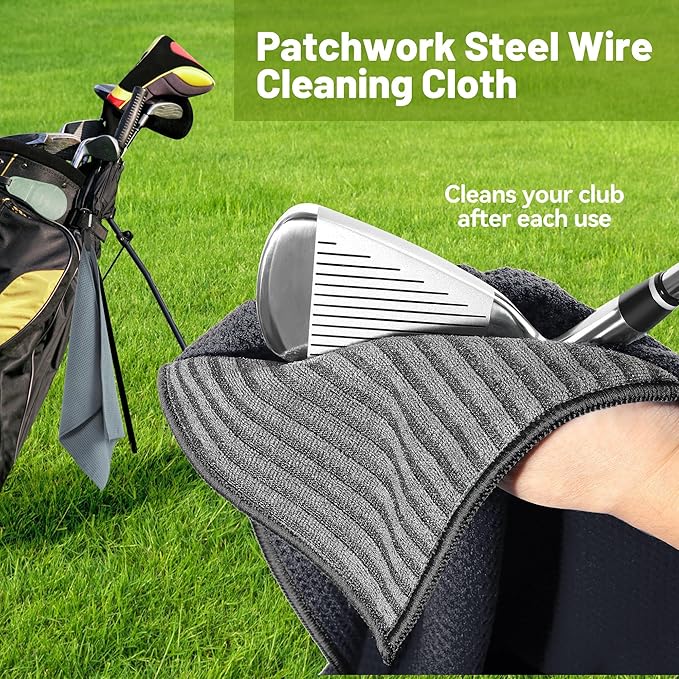 2 Pack Magnetic Golf Towels with Clips, Steel Wire Cleaning Cloth, Ultra Absorbent Microfiber, Waffle Pattern Golf Towel with Magnet for Men Women, Golf Accessories for Golf Bags, Carts or Clubs