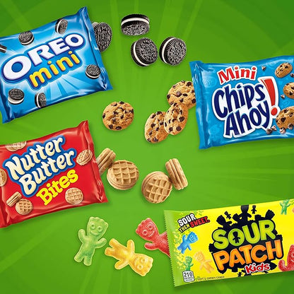 OREO Mini Cookies, CHIPS AHOY! Mini Cookies, SOUR PATCH KIDS Candy & Nutter Butter Bites & Candy Variety Pack, 32 Snack Packs
