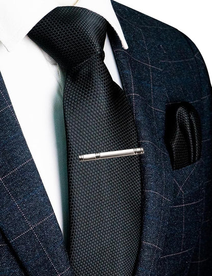 RBOCOTT Mens Woven Tie and Pocket Square with Tie Bar Sets Solid Necktie