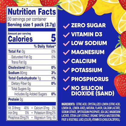 GoHydrate Low Sodium Electrolytes Powder Packets Sugar Free - Instant Hydration Daily Drink Mix - Zero Sugar Water Flavor Packet Singles with Vitamin D - (Strawberry Lemonade, 30 Packs)