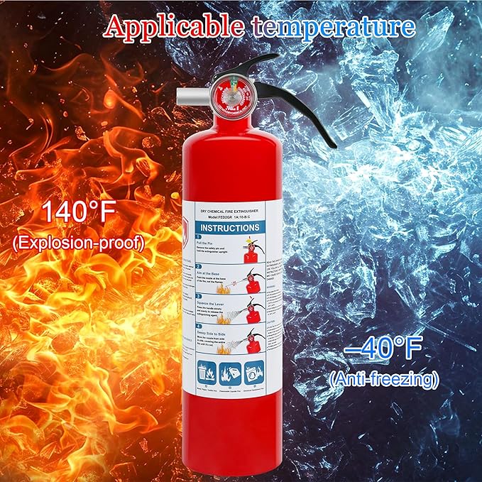 1 Pack ABC Dry Chemical Fire Extinguisher, 2.5 lb 1A:10B:C Rating for Home, Car, Boat, Quick Release Handle, Compact & Portable Dry Powder Extinguishers