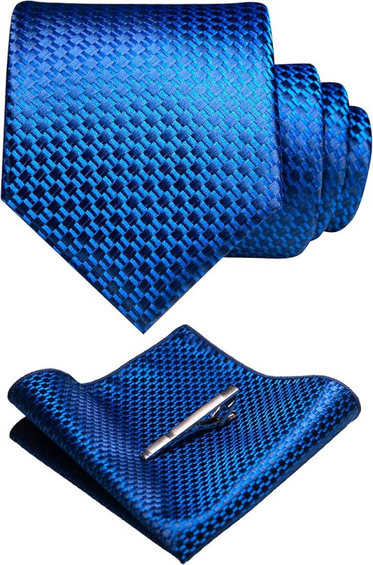 RBOCOTT Mens Woven Tie and Pocket Square with Tie Bar Sets Solid Necktie