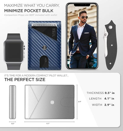 Suavell Slim Wallets for Men. RFID Money Clip Wallet, Slim Wallet, Thin Front Pocket Credit Card Wallet, Minimalist Bifold (Royal Blue Pilot)