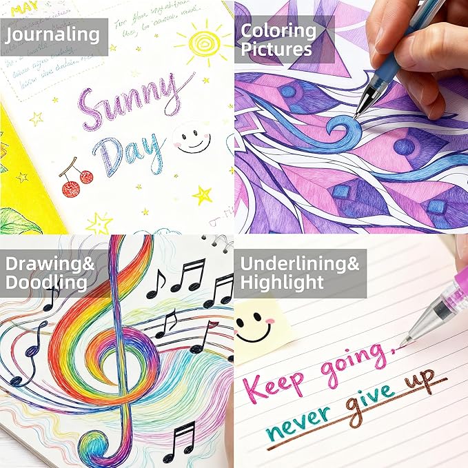 200 Pack Gel Pen Set 100 Colored Gel Pen with 100 Refills,Glitter Gel pens 40% More Ink with Canvas Bag for Kids Coloring Books Drawing Crafts Scrapbooks Journaling Planner