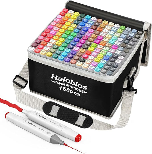 168 Colors Fine & Chisel Alcohol Markers, Dual Tip Art Markers Alcohol Marker Set with Case, Marker for Adults Children Coloring Artists Drawing Sketching Card Making and Illustration