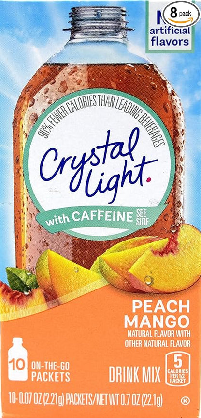 Crystal Light On The Go Peach Mango With Caffeine Drink Mix, 10-Packet Box (Pack of 8)